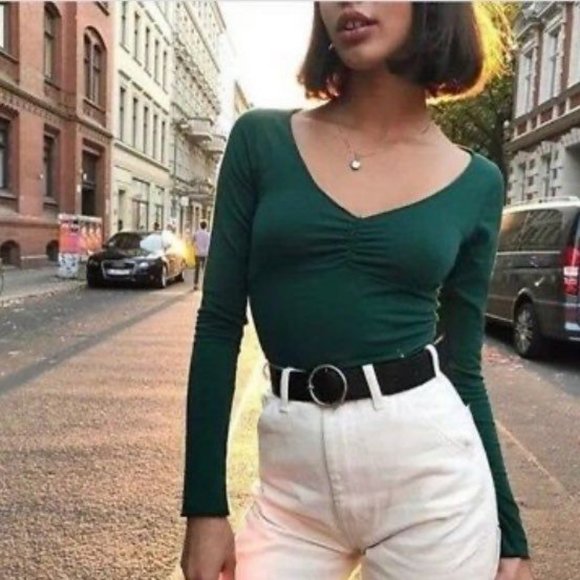 Brandy Melville Tops - Brandy Melville Long Sleeve V Neck Top Green